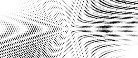 Fototapeta na wymiar Radial halftone gradient background. Dotted concentric texture with fading effect. Black and white circle shade wallpaper. Grunge rough vector backdrop 