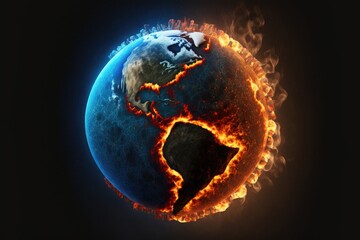 Planet Earth in flames with the North and South America burning