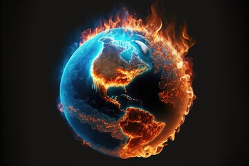 Planet Earth burning down on fire. 3d illustration.