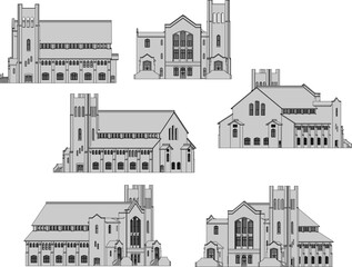 Obraz premium Vintage old classic holy church cartoon illustration vector sketch