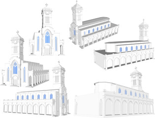 Obraz premium Vintage vatican old holy church illustration vector sketch with tower
