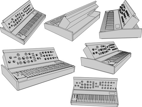 Wooden vintage old piano keyboard cartoon illustration vector sketch