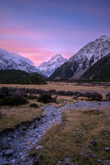 Sunset over Aoraki Mt Cook National Park, New Zealand