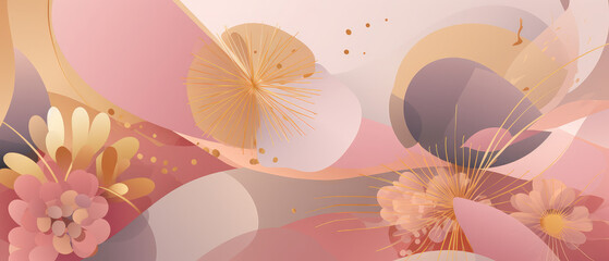 pink flowers abstract background template, generative AI