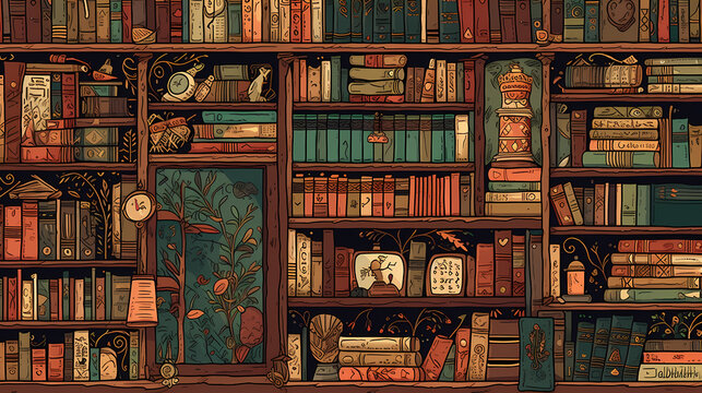 book case cabinet illustration background ai generated