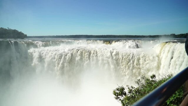 Slow motion shot of the main Iguazú waterfall Devil's Throat at the Iguazú National Park, Argentina