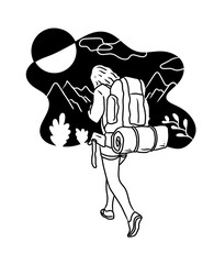 Vacation Trip. Backpacker Trip. Traveler Goes Holiday