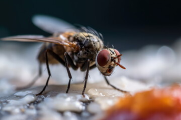 closeup dirty fly on food