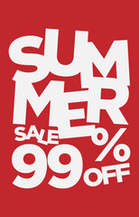 99 percent off summer sale promotional typography vector design element