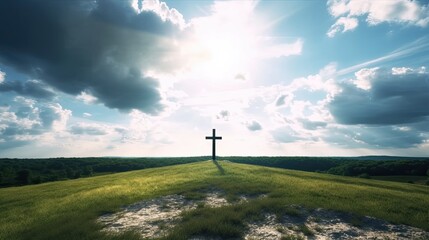Fototapeta na wymiar a cross on a hill