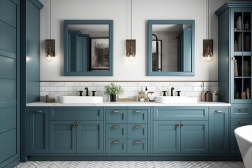 Modern bathroom interior with blue double vanity Interior design