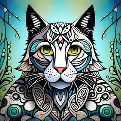 An image of a colorful psychedelic cat. (AI-generated fictional illustration)