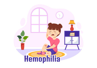 Hemophilia Vector Illustration with Doctor Examining Injured Knee or Joint and Blood Disorders in Kids Healthcare Cartoon Hand Drawn Templates