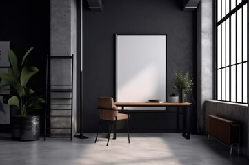 Fototapeta premium Vertical frame mockup, blank empty screen isolated on white home office background. Copy space. AI generated