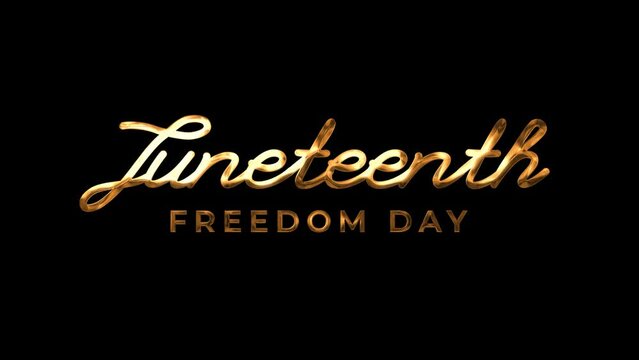 Juneteenth animation text with golden lettering on black background. Suitables for juneteenth Celebrations	