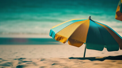 umbrella yellow and blue in beach background ai generated