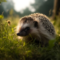 Fototapeta premium hedgehog in the grass field during the day