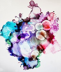 Abstract Alcohol Ink Art Splatter Watercolor Droplets Pattern - 610147374