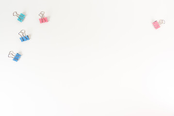 white office desk table Top view with copy space. Flat lay.