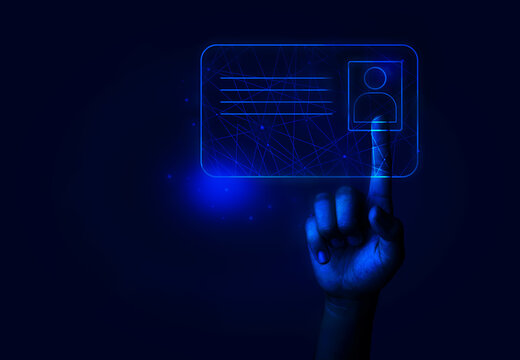Hand tuching digital identity card screen, technology and innovation concept.