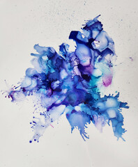 Abstract Alcohol Ink Art in Blues and Purple, Background  Wallpaper.   - 610149304