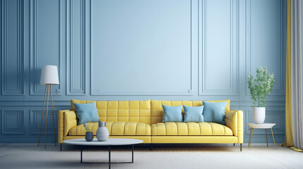 Modern and minimalist living room pastel tones and plants. Generative ai illustration mock-up