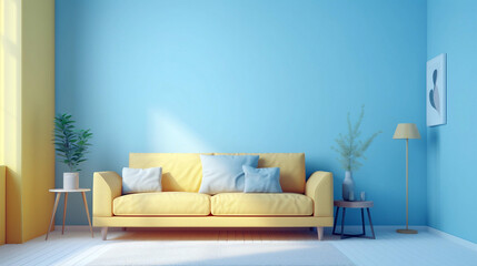 Minimalist living room pastel tones and plants. Generative ai illustration mock-up