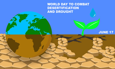 earth or globe with dry and cracked soil conditions and beautiful green with tree buds watered with water commemorating World Day to Combat Desertification and Drought June 17
