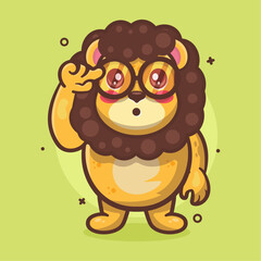 genius lion animal character mascot with think expression isolated cartoon in flat style design