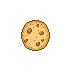 Drawing of cookie with chocolate chips, pixel art food
