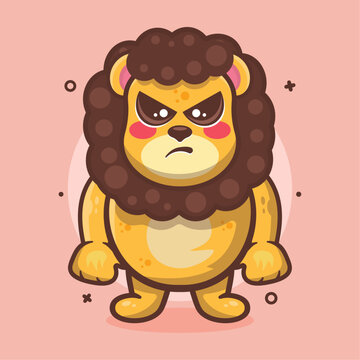serious lion animal character mascot with angry expression isolated cartoon in flat style design