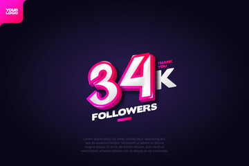 Thank you 34K Followers with Dynamic 3D Numbers on Dark Blue Background