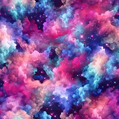 Fototapeta na wymiar Colorful Nebula Cloud Seamless Pattern Background, generative AI