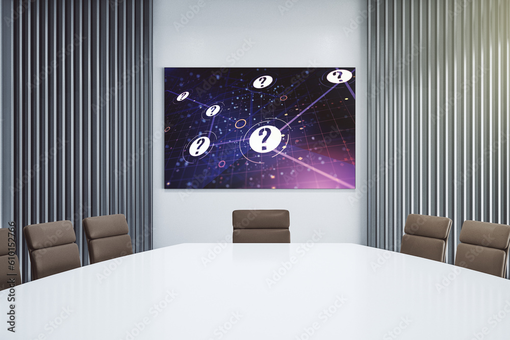 Aufkleber question mark hologram on presentation tv screen in a modern meeting room. sociology and psychology 