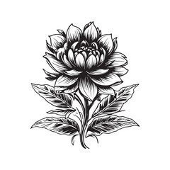 flower, vintage logo line art concept black and white color, hand drawn illustration