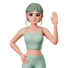 Sport Girl Character Raise Right hand, 3D Character Render Illustration