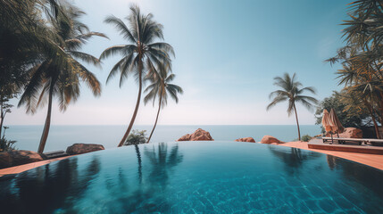 Fototapeta na wymiar tropical swimming pool resort in beach ai generative