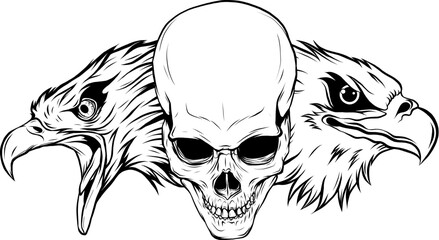 vector illustration of two head eagle with skull