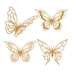 Set of butterfly line art clipart, outline hand drawn aesthetic butterfly illustration collection