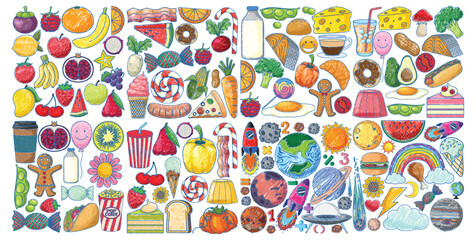 Various objects in Pencil Colour Sketch Simple Style