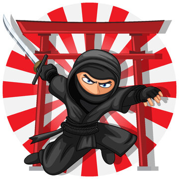 recommend clip art: Ninja Jumping and Brandishing Sword