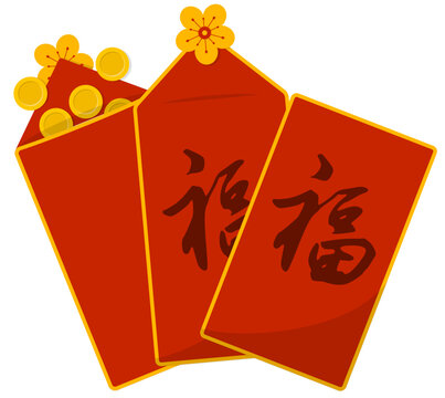 Lunar new year lucky red envelope icon illustration, title mean "fortune" or "lucky"