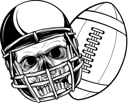 Monochrome rugby skull with ball in vector illustration design
