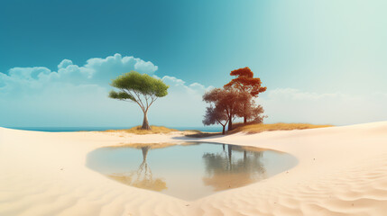 beach with tree and puddle ai generative