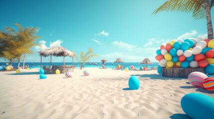 summer beach party with colorful balloon ai generative