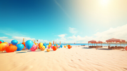 beach party with balloon in sunny day ai generative