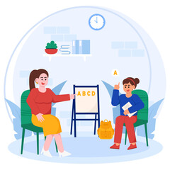 Girls Studying Private Lessons Illustration