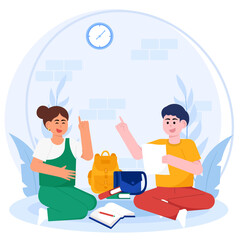 Students Are Studying Groups Illustration