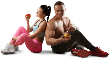 Portrait of couple young fit sporty people with crossed hands
