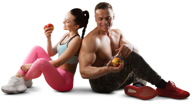 Portrait of couple young fit sporty people with crossed hands